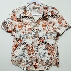 Chicos African Safari Globe Elephant Button Up Shirt